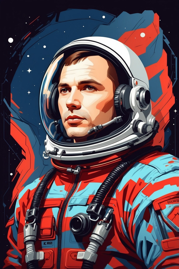 Retrato de Yuri gagarin en su traje espacial
