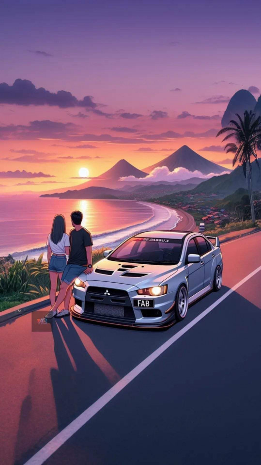 Atardecer en un mitsubishi lancer