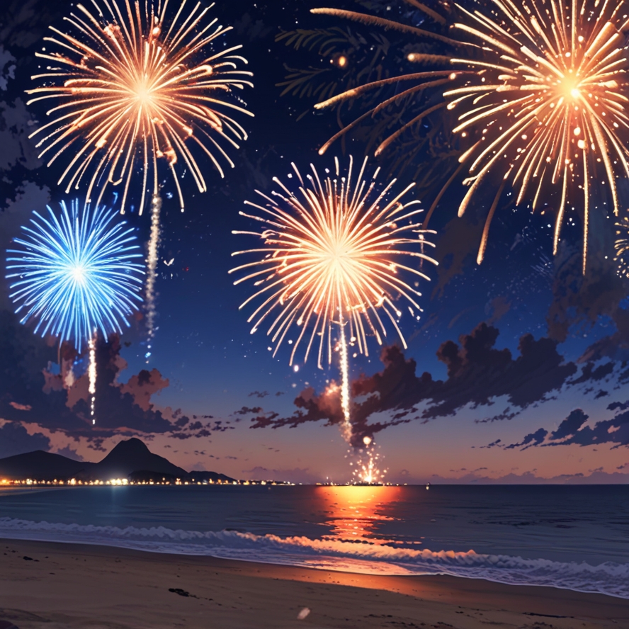 Fuegos artificiales desde la playa