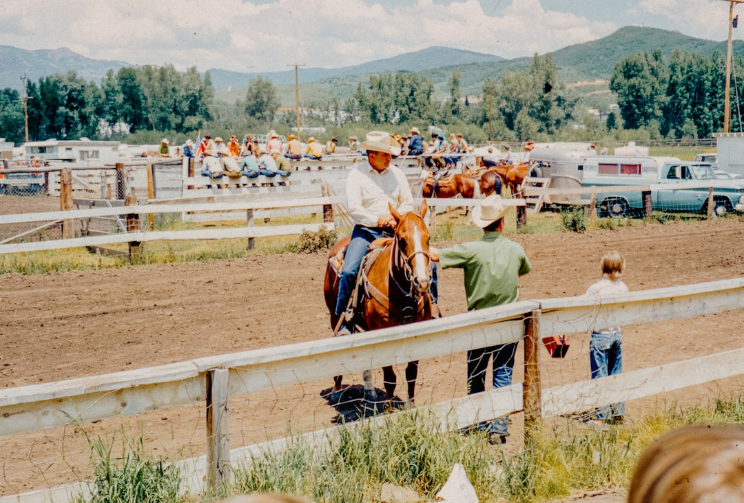 A man riding on the back of a brown horse