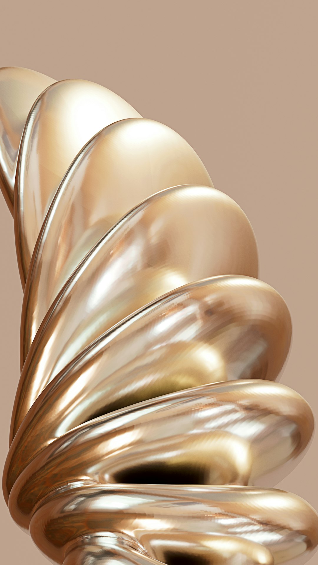 A golden spiral object with a brown background