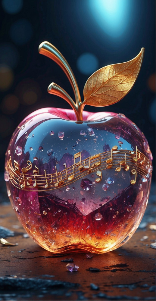 Manzana rodeada de notas musicales