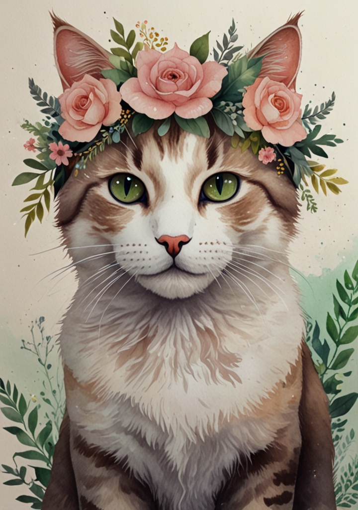 Gato con corona de flores