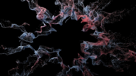 A black background with red and blue swirls