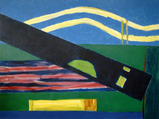 A painting of a knife on a table