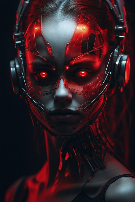 Cyber women, cyberpunk, ultra red