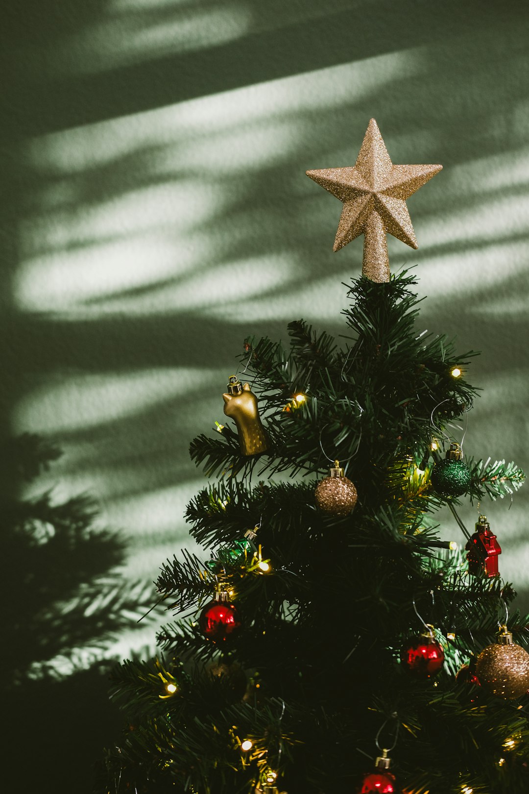 A small christmas tree with a star on top