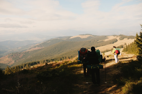 A group of people hiking up a hill