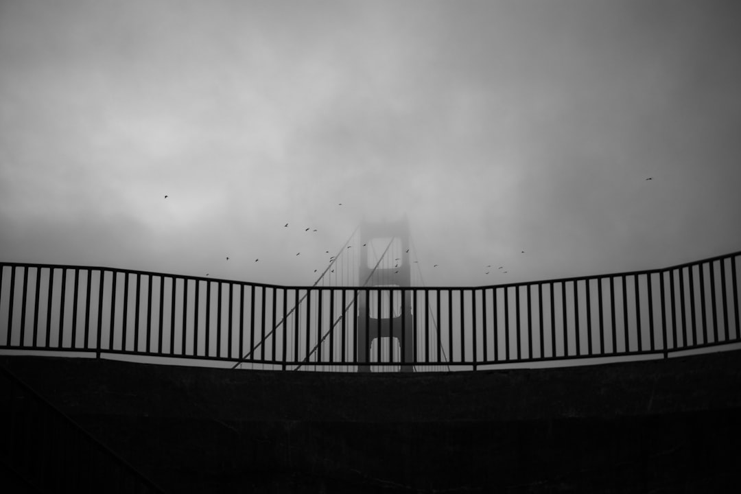 A black and white photo of a bridge