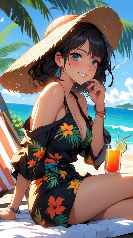 Chica en la playa, anime, otaku