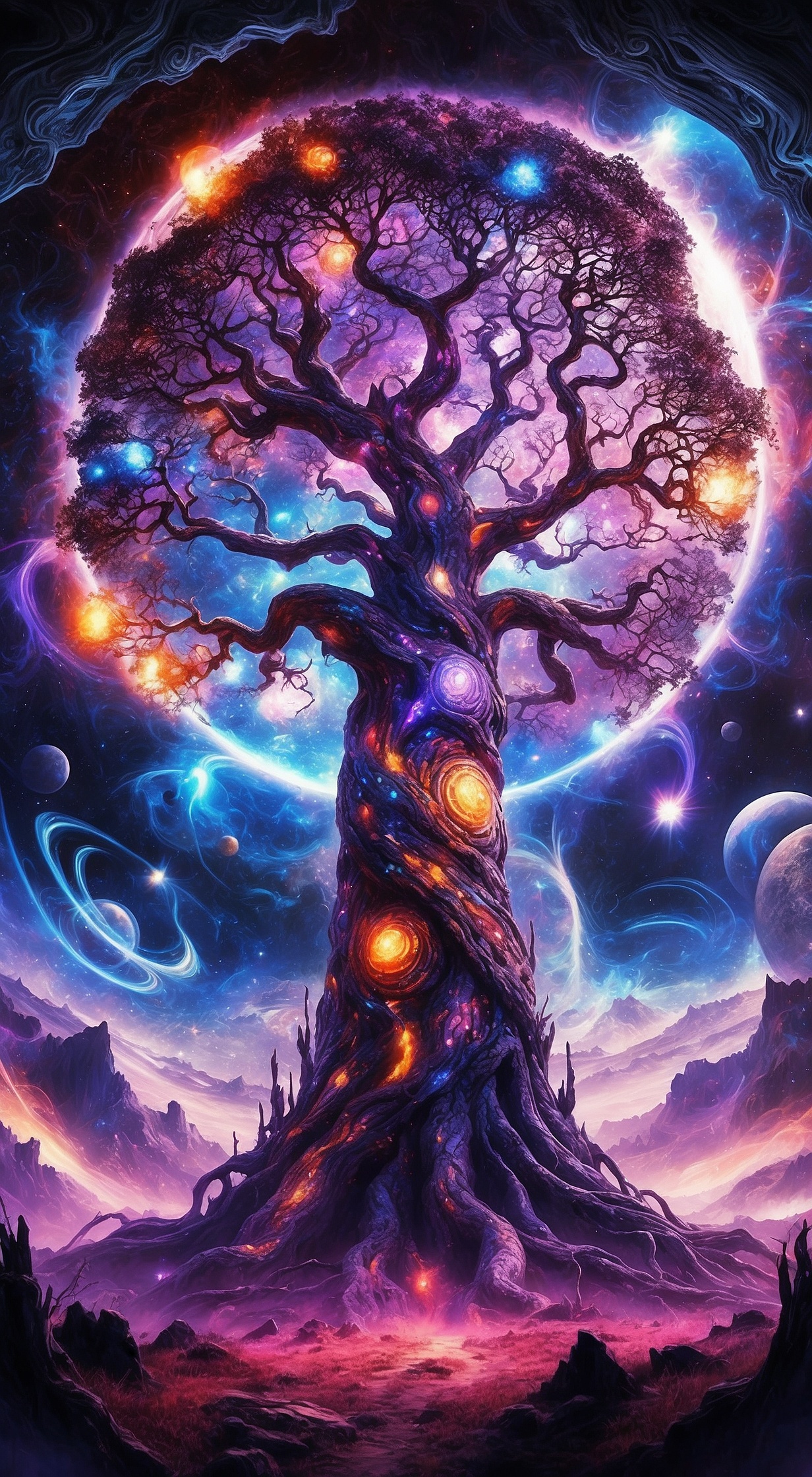 Enorme árbol con galaxias